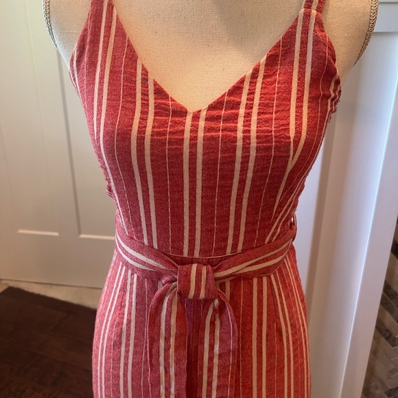 Ett:Twa Anthropologie Red  and White Striped Jumpsuit Size XS 100% Linen - Picture 2 of 11